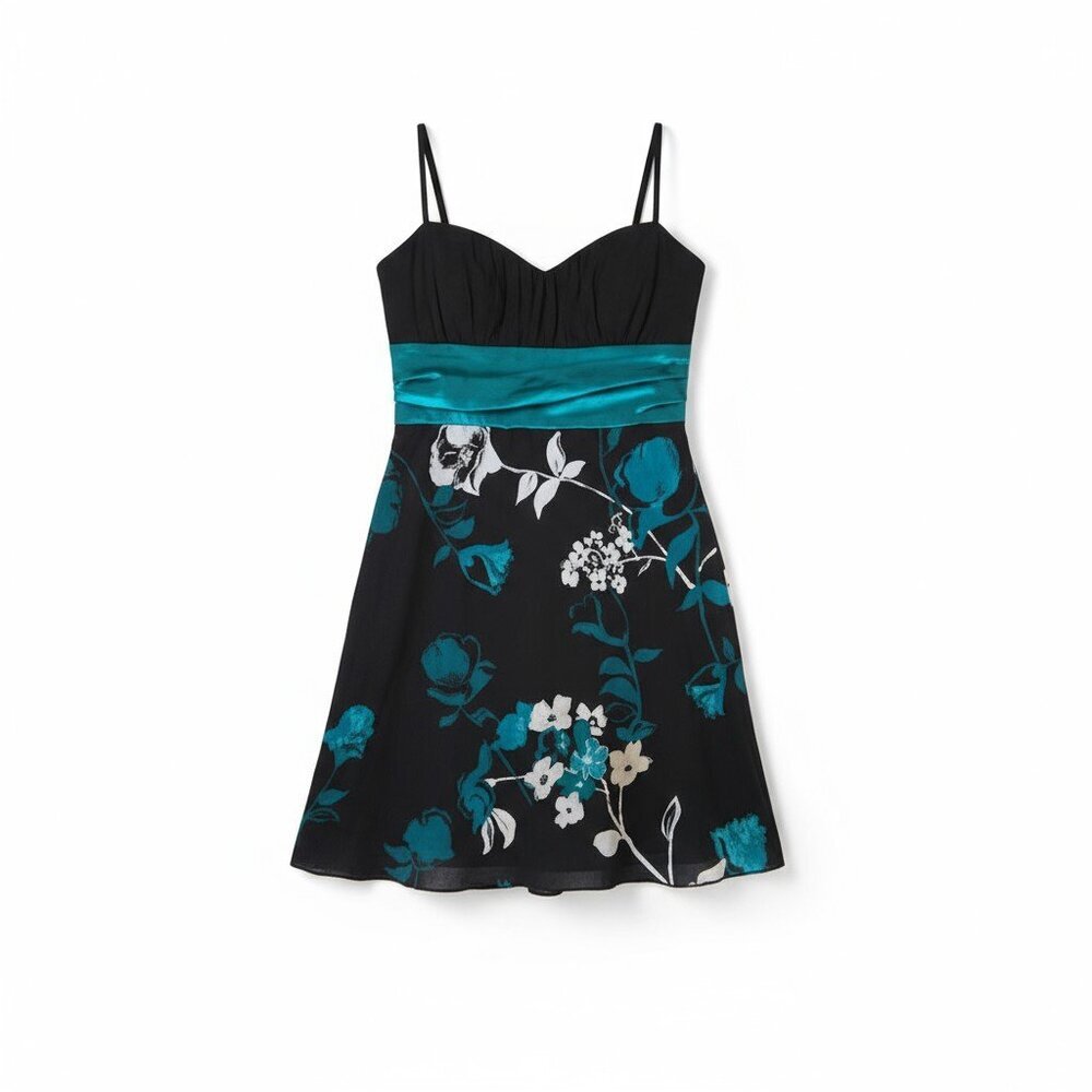 Speechless Teal Floral Fit & Flare Dress – Size Medium - Picture 2 of 7